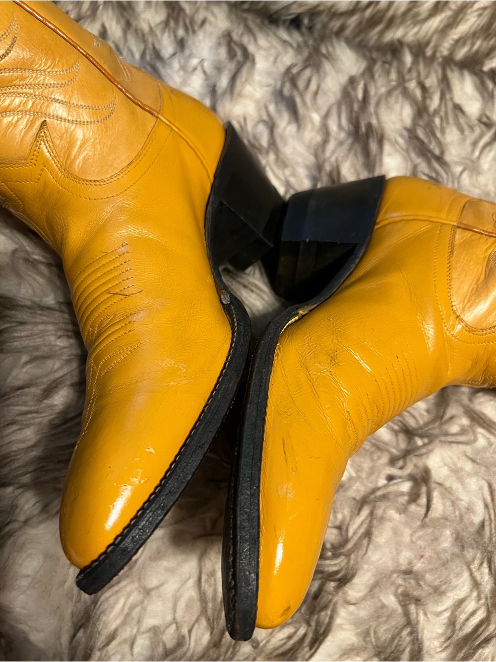 Tony Lama BLK Label women 17in Tall Western Boots in Mustard tone, Sz 5.5 B - Picture 4 of 13